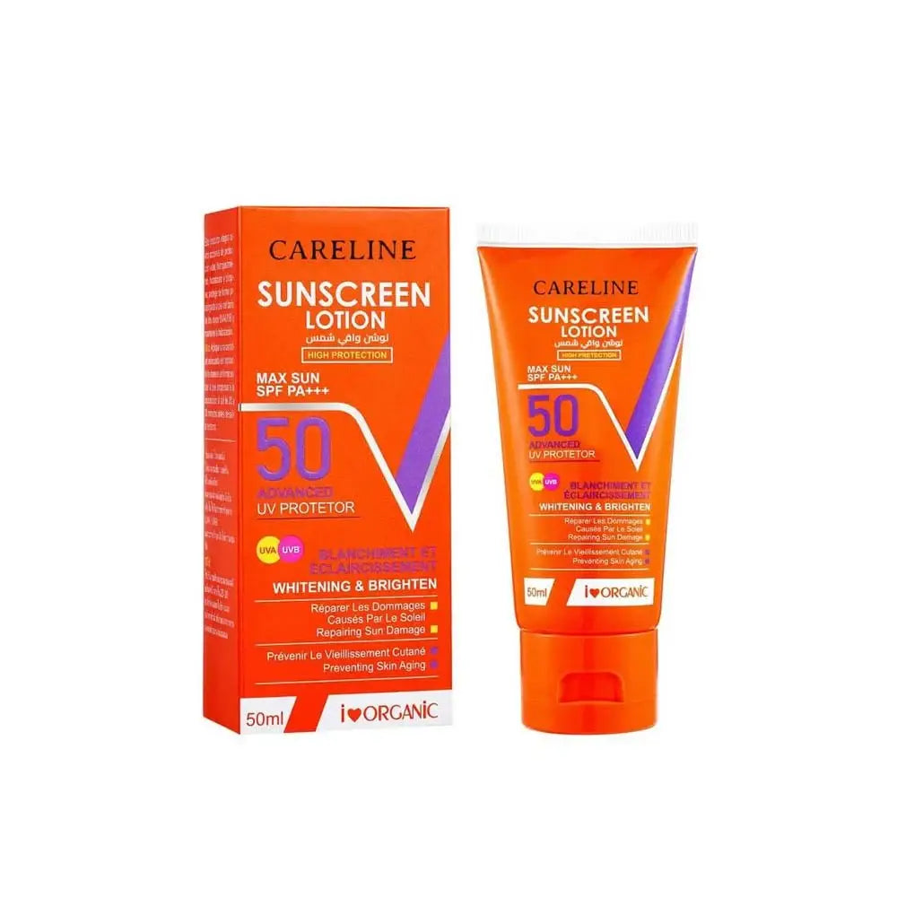 CARELINE SPF 50 sunscreen lotion for daily sun protection from MALSA
CARELINE sunscreen lotion SPF 50 suitable for Saudi Arabia and GCC climate