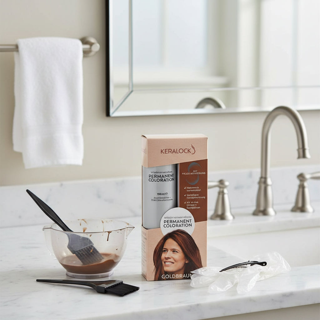 صبغة شعر دائمة من كيرالوك، لون بني ذهبي، 150 مل، لون غني يدوم طويلاً، متوفرة لدى ملسا