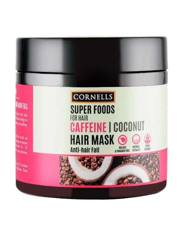 قناع الشعر كورنيلز سوبر فودز بخلاصة الكافيين وزيت جوز الهند 475 مل
