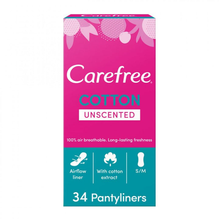 Carefree cotton feminine pads 34 pieces for daily freshness and breathable comfort at MALSA