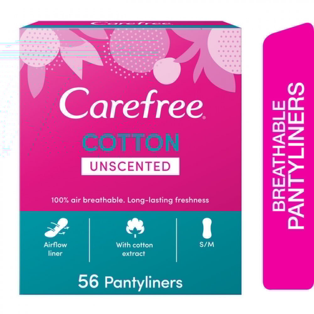 Carefree Pantyliners Cotton Unscented S/M 56 Pcs