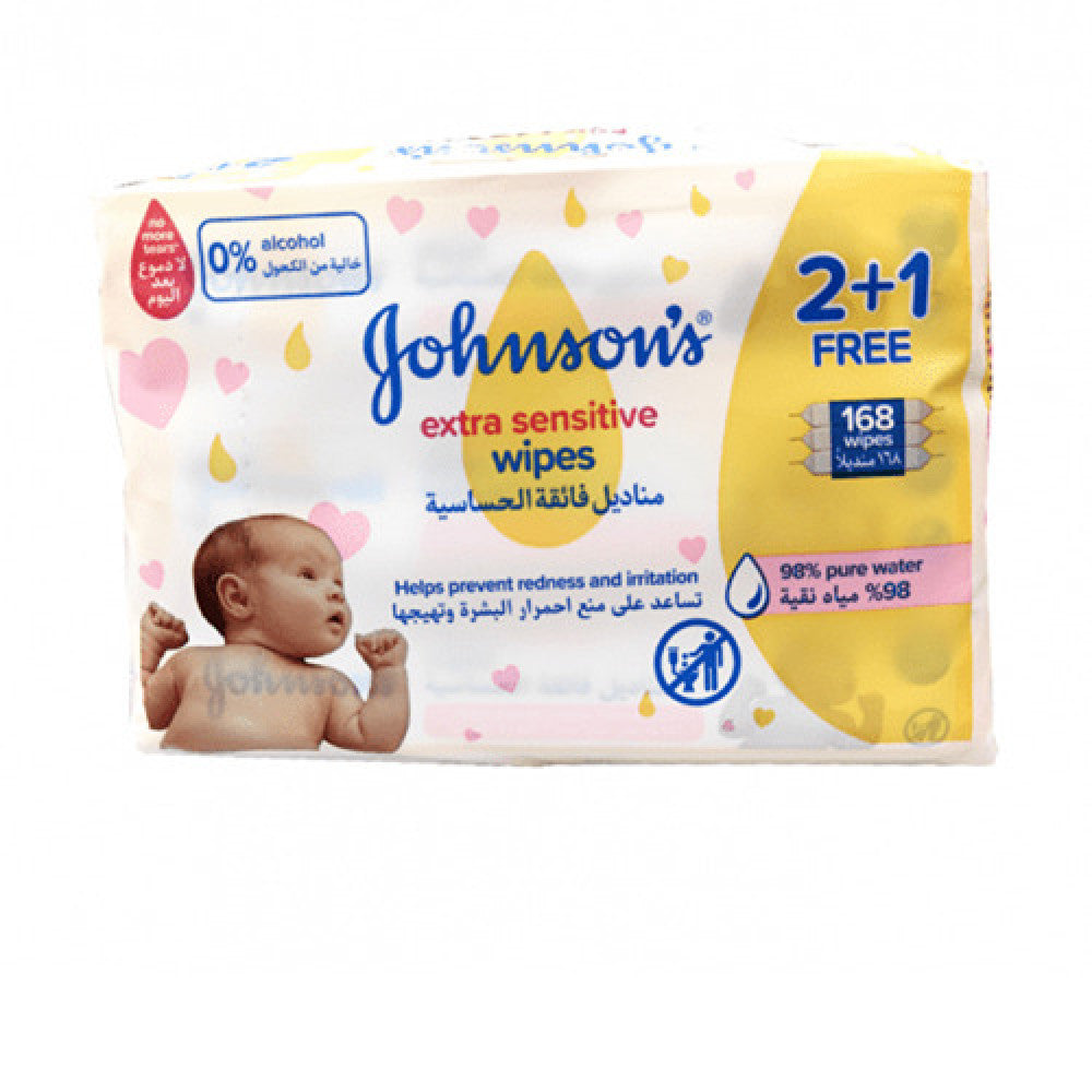 Johnsons Extra Sensitive All Skin 2+1 Wipes 168 Pcs