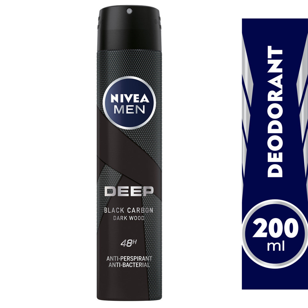 NIVEA DEODORANT SPRAY 200ML DEEP BLACK CARBON DARK WOOD