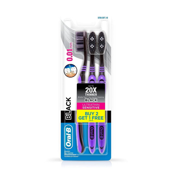 Oral B Black Ultrathin Sensitive Tooth Brush 2+1