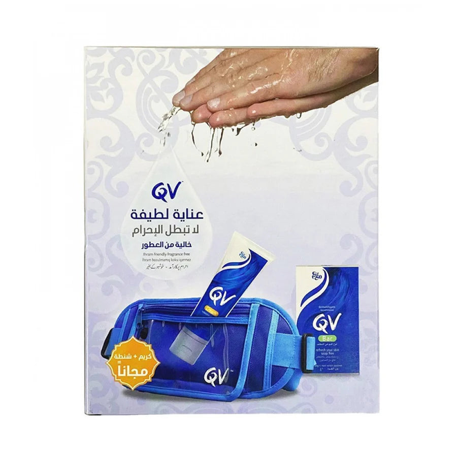 علبة صابون كيو في ١٠٠ غرام + كريم ٥٠ غرام + حقيبة
