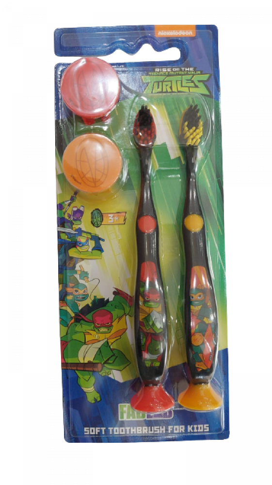 Turtles Soft Toothbrush Kids With Cover & Base 2 Pcs