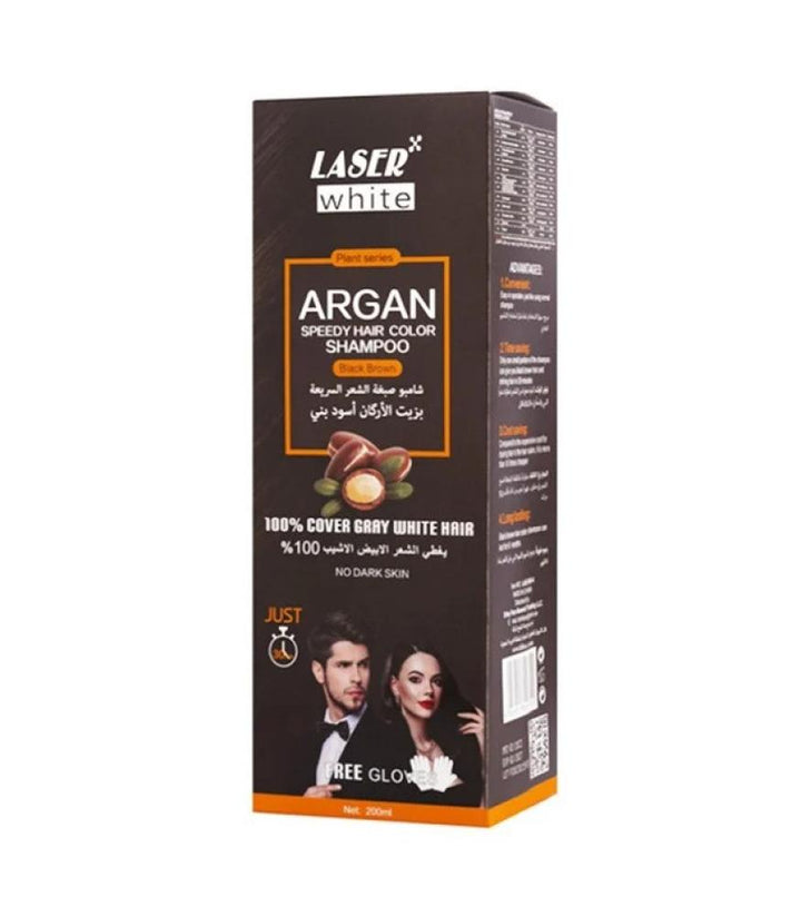LASER WHITE ARGAN NATURAL BLACK BROWN SHAMPOO 420 ML