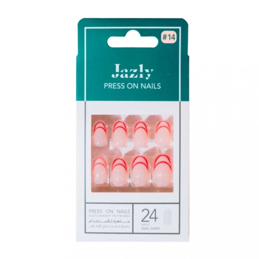 JAZLY NAILS RED FRENCH OVAL SHAPE #14