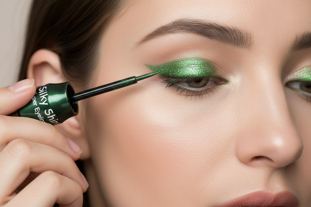 محدد عيون سائل فائق اللمعان من سيلكي شاين، درجة لون أخضر ماسي رقم 05، لإطلالة عيون متألقة، متوفر لدى ملسا.