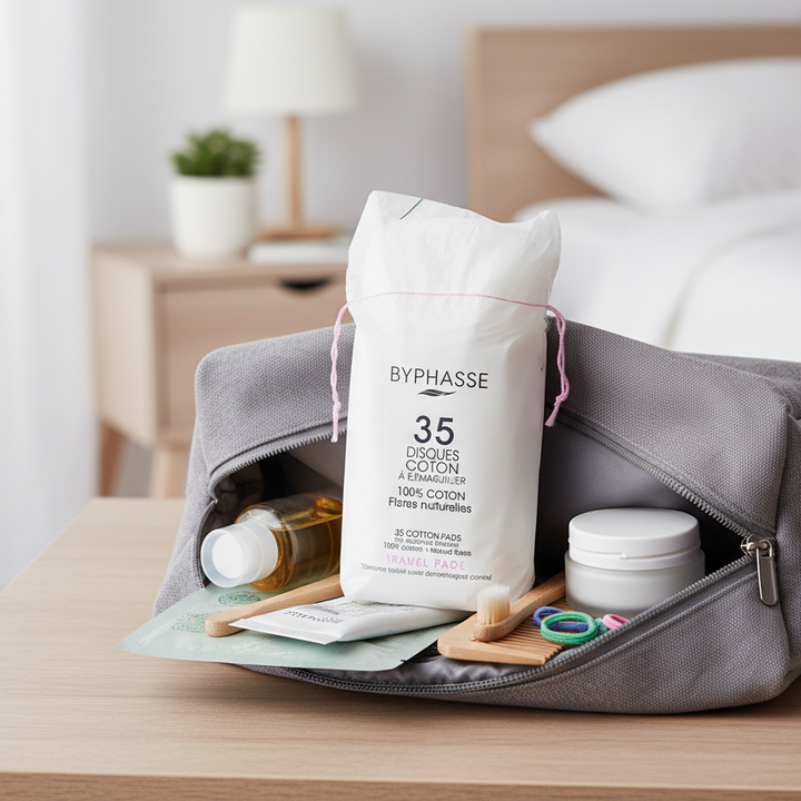 مجموعة من 35 قطعة من قطن بايفاس لإزالة المكياج بلطف والعناية اليومية بالبشرة و مناسبة للسفر  متوفرة لدى ملسا