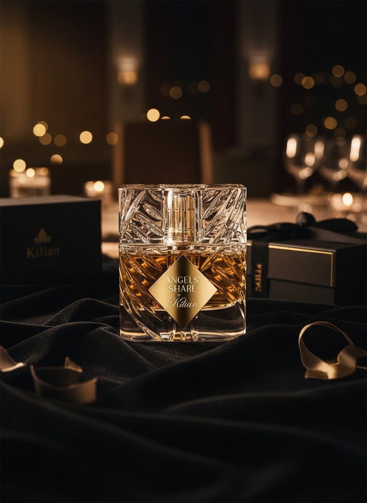 “Kilian Angels’ Share EDP 50ml – warm gourmand unisex fragrance with cognac, cinnamon, vanilla, and amber notes”