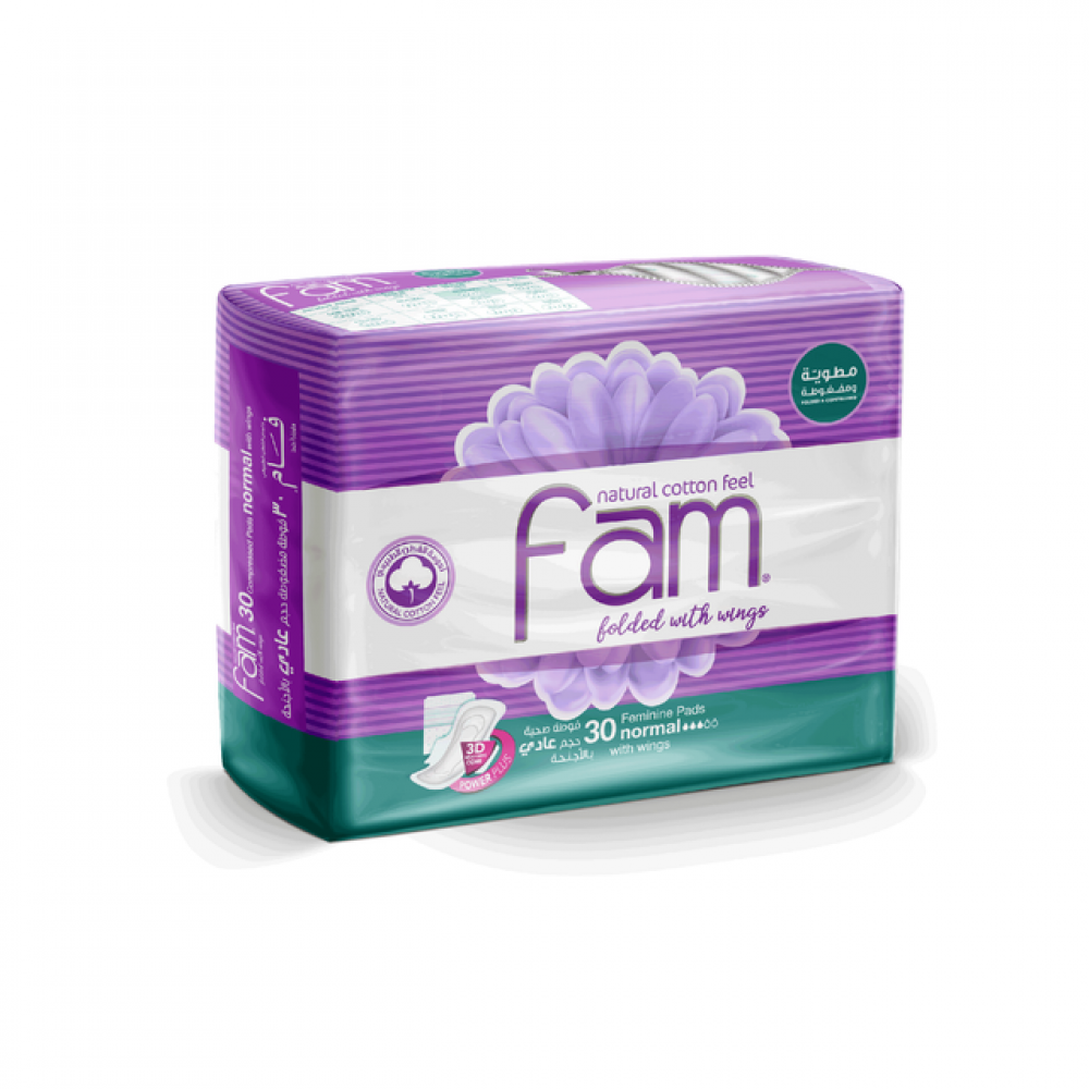 Fam Feminine Pads Natural Cotton Feel With Wings Normal 30