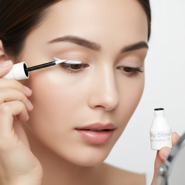 محدد عيون سائل فائق اللمعان بلون أبيض، درجة 07، متوفر لدى ملسا لإطلالة عيون دقيقة وجذابة.