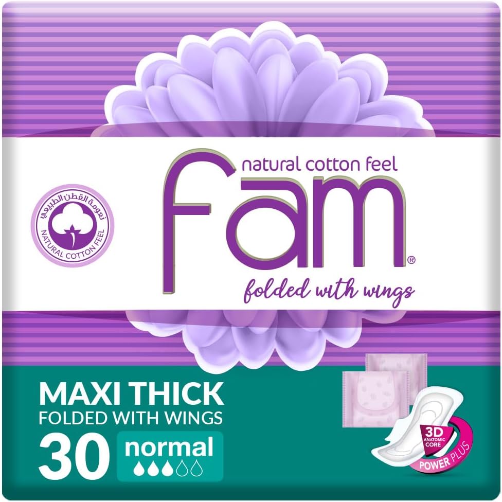 فوط فام النسائية بملمس القطن الطبيعي مع أجنحة، عادية، 30 قطعة