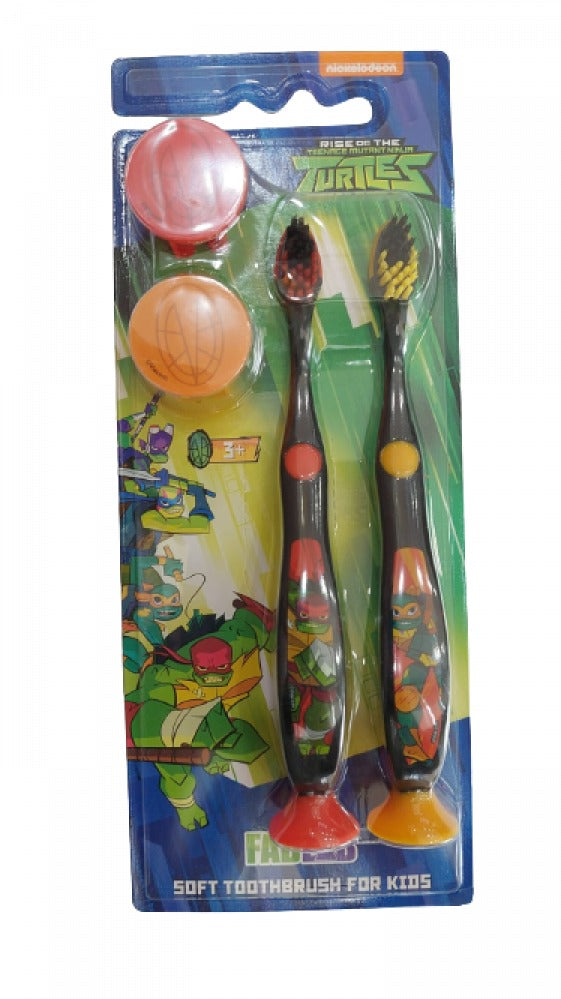 Turtles Soft Toothbrush Kids With Cover & Base 2 Pcs