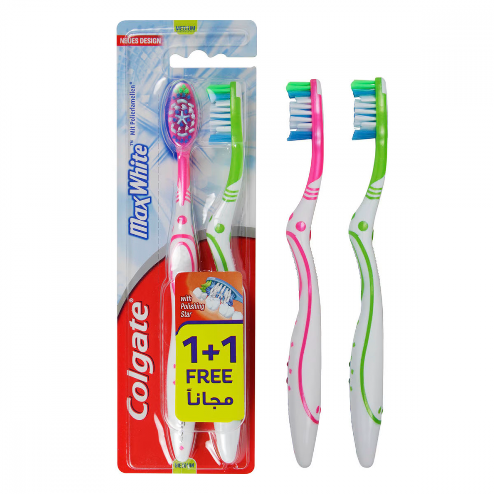 Colgate Max White 1+1 With Polishing Star Medium Toothbrush 2 Pcs
