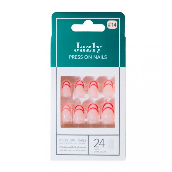 JAZLY NAILS RED FRENCH OVAL SHAPE #14