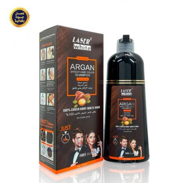 LASER WHITE ARGAN NATURAL BLACK BROWN SHAMPOO 420 ML