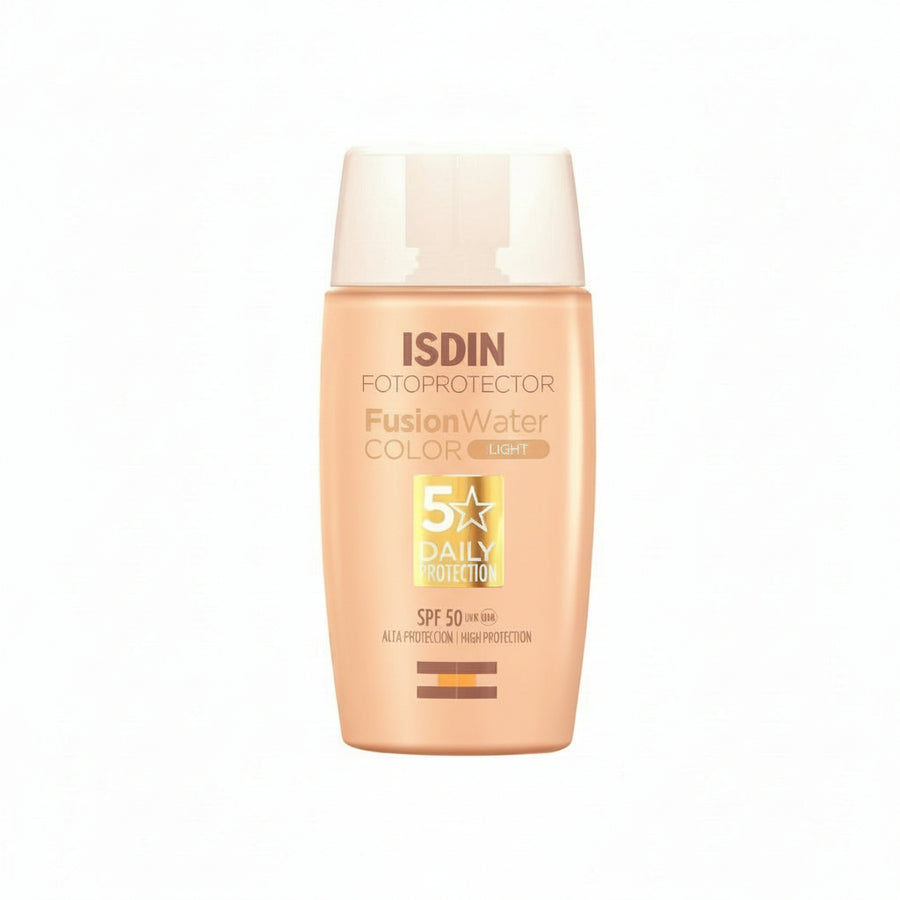 
ISDIN Fusion Water Colour Light SPF 50 water-based tinted sunscreen for daily face protection
Light shade tinted sunscreen SPF 50 by ISDIN with GCC delivery from MALSA