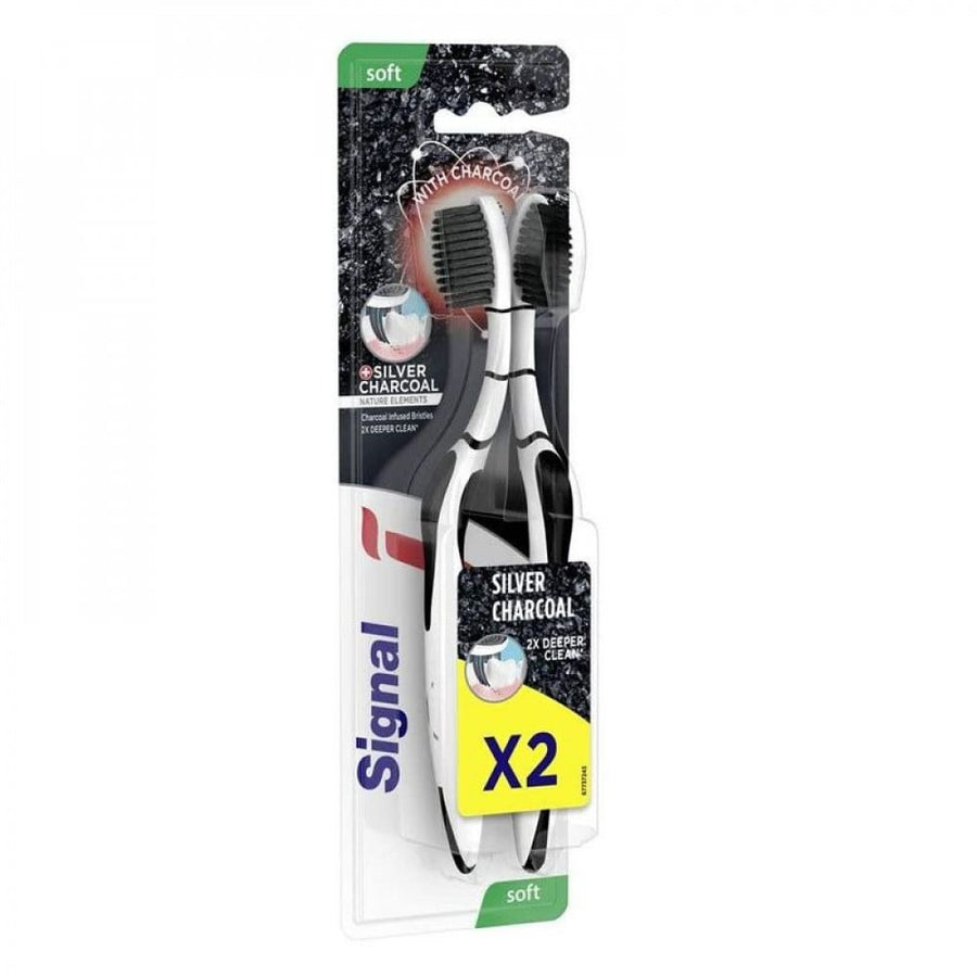 SIGNAL SILVER&CHARCOAL SOFT TOOTH BRUSH 2 PCS