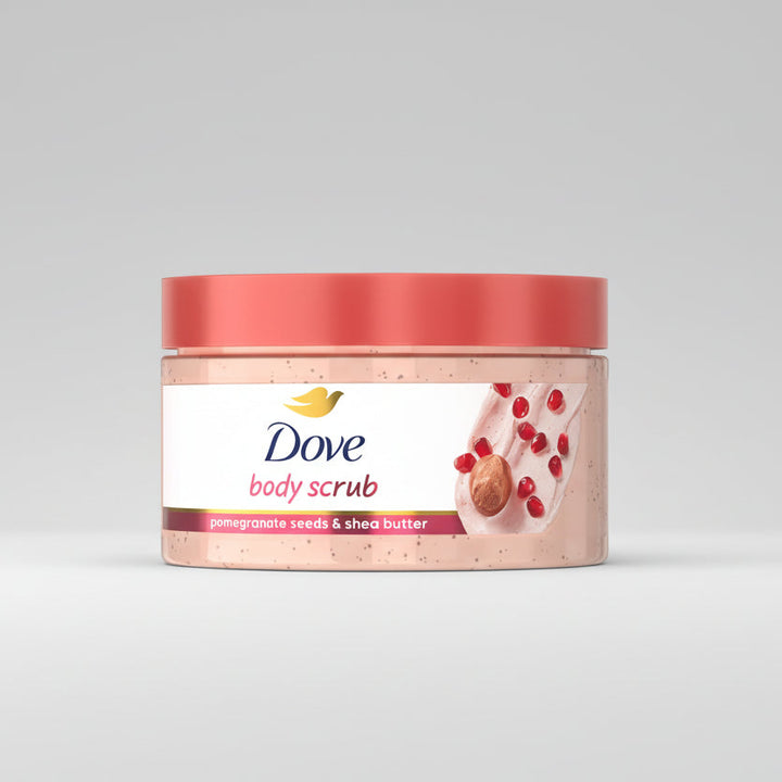 Dove pomegranate and shea butter body scrub 298g for gentle exfoliation at MALSA