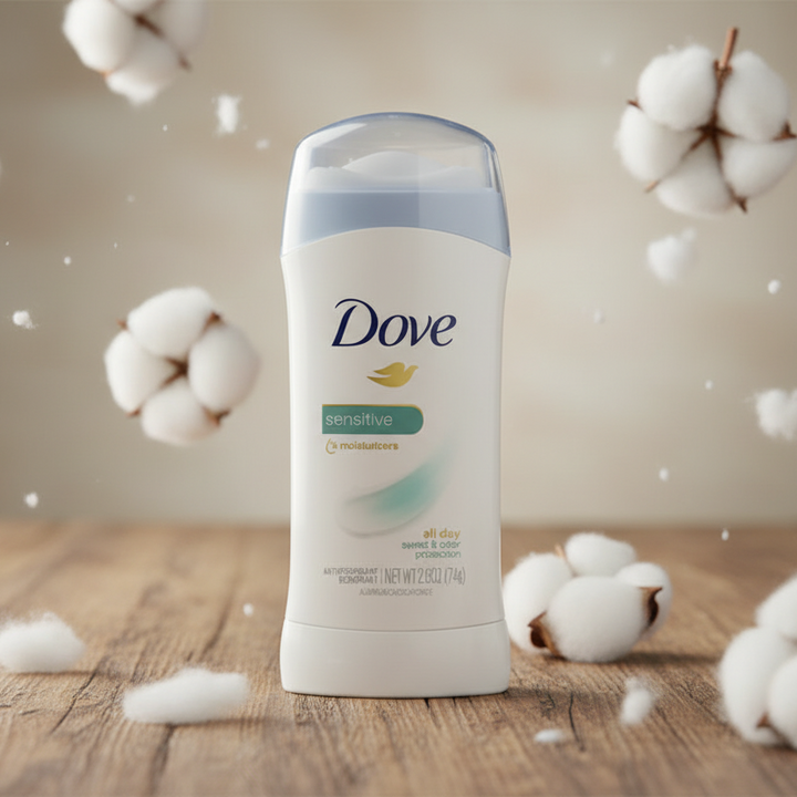 مزيل عرق دوف للبشرة الحساسة 74 غرام، يوفر حماية لطيفة من العرق والرائحة للبشرة الحساسة، متوفر لدى ملسا.