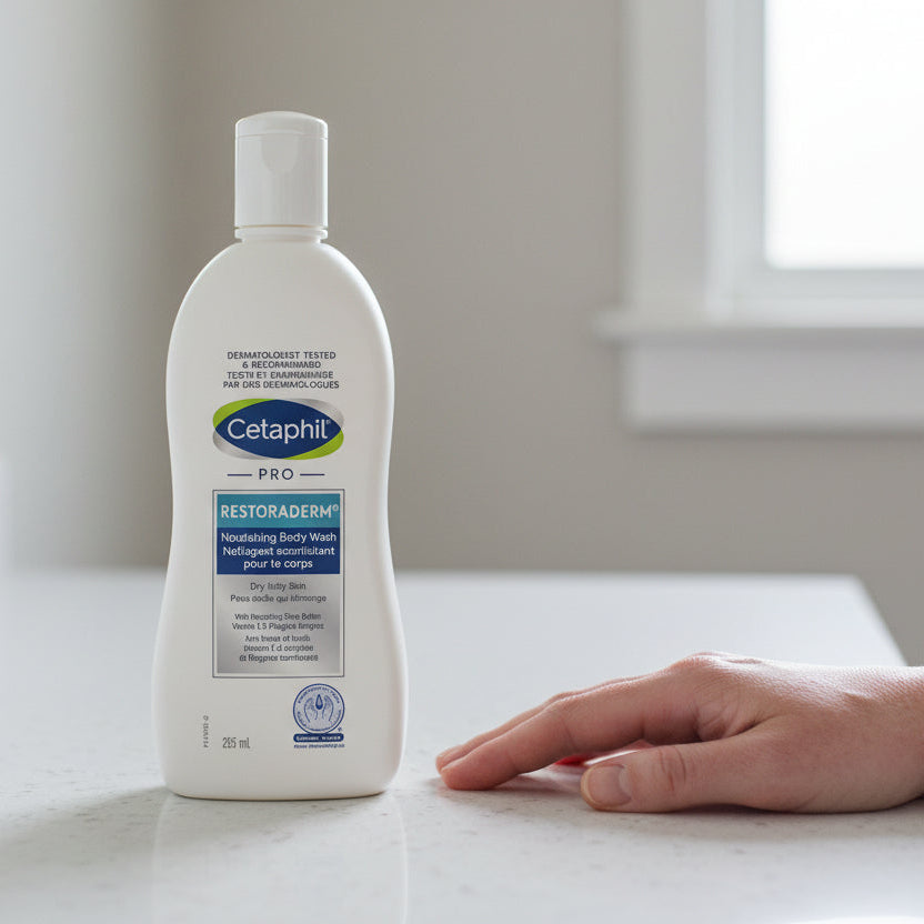 غسول سيتافيل ريستوراديرم الملطف 296 مل لتخفيف جفاف البشرة الحساسة والحكة، متوفر لدى ملسا