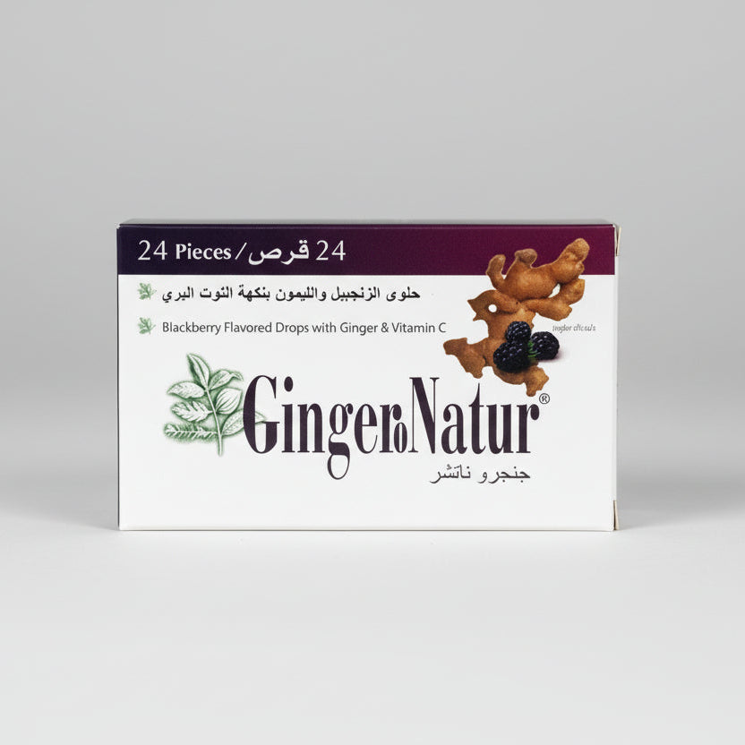 معينات الحلق من جينجيرو ناتشور بنكهة التوت الأسود والزنجبيل، 24 قطعة 
