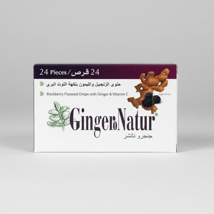 معينات الحلق من جينجيرو ناتشور بنكهة التوت الأسود والزنجبيل، 24 قطعة 