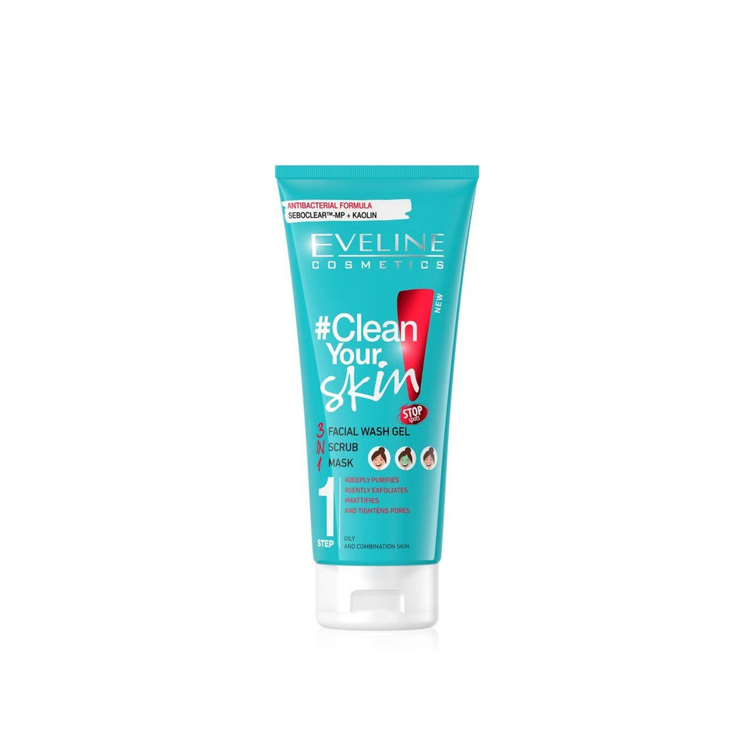 Eveline Clean Your Skin 3In1 Facial Wash Gel+Scrub+Mask200Ml