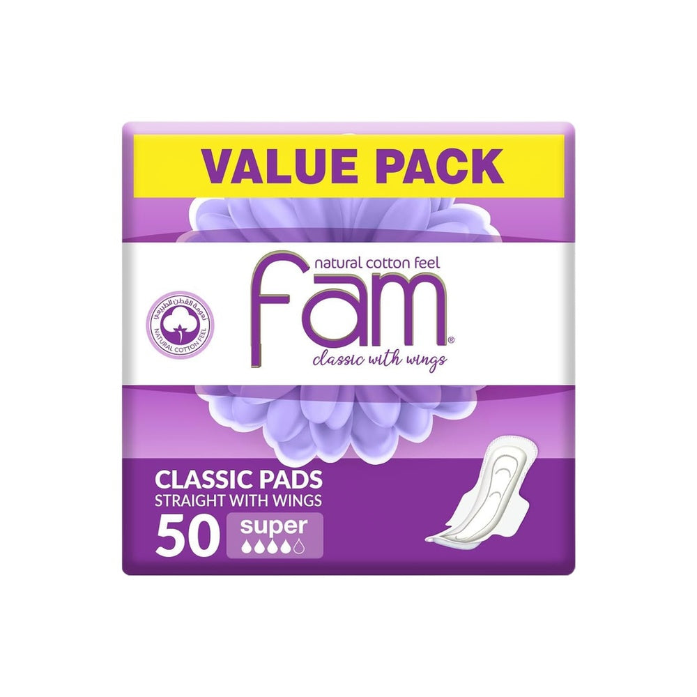 FAM FEMININE PADS VALUE PACK 50 PADS SUPER WITH WINGS