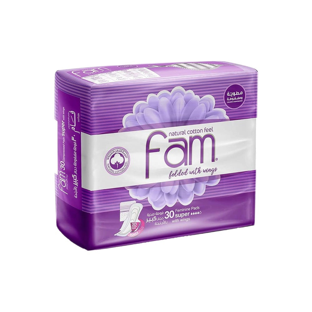 FAM FEMININE PADS FEMININE PADS SUPER WITH WINGS 3D 30*8