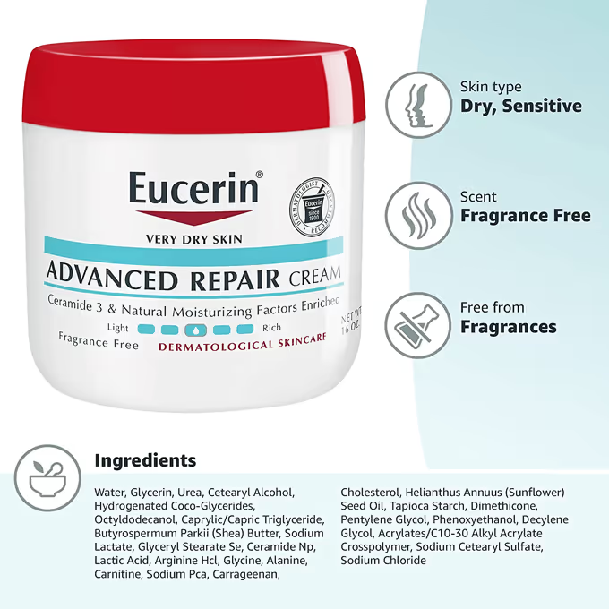 Eucerin Advanced Repair Cream Fragrance Free Body Lotion for Dry Skin - 454g
