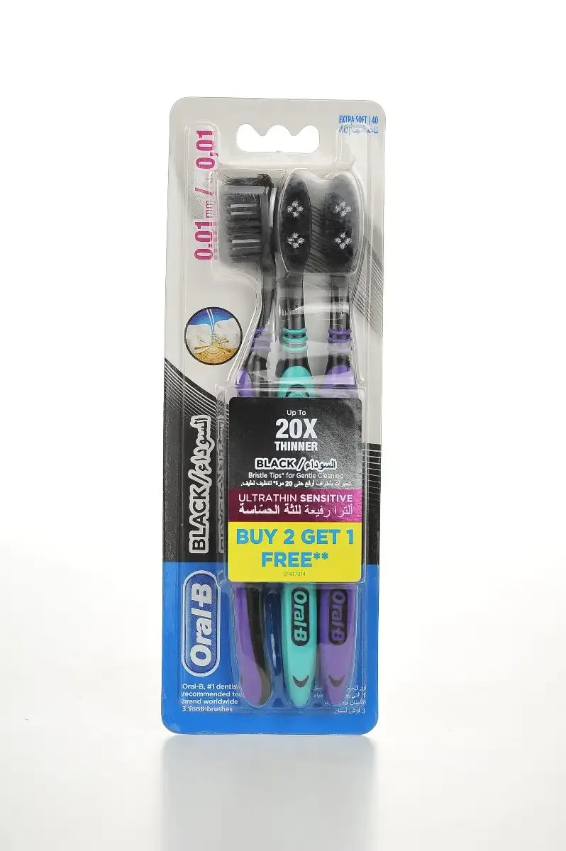فرشاة أسنان أورال-بي إكسترا سوفت بلاك ألترا ثين الحساسة 2+1