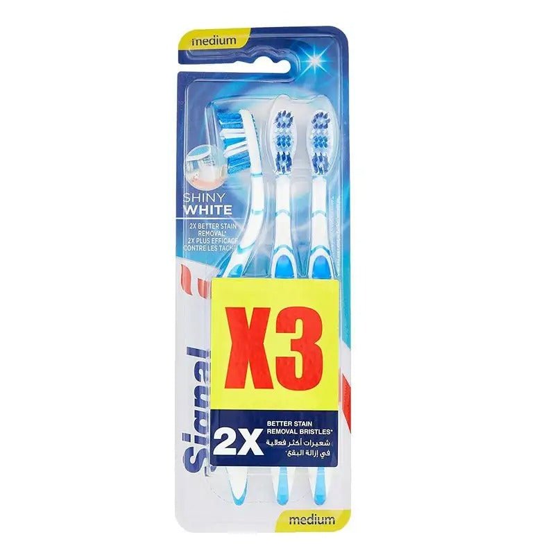 فرشاة أسنان سيجنال شاينى وايت متوسطة الحجم، 3 قطع