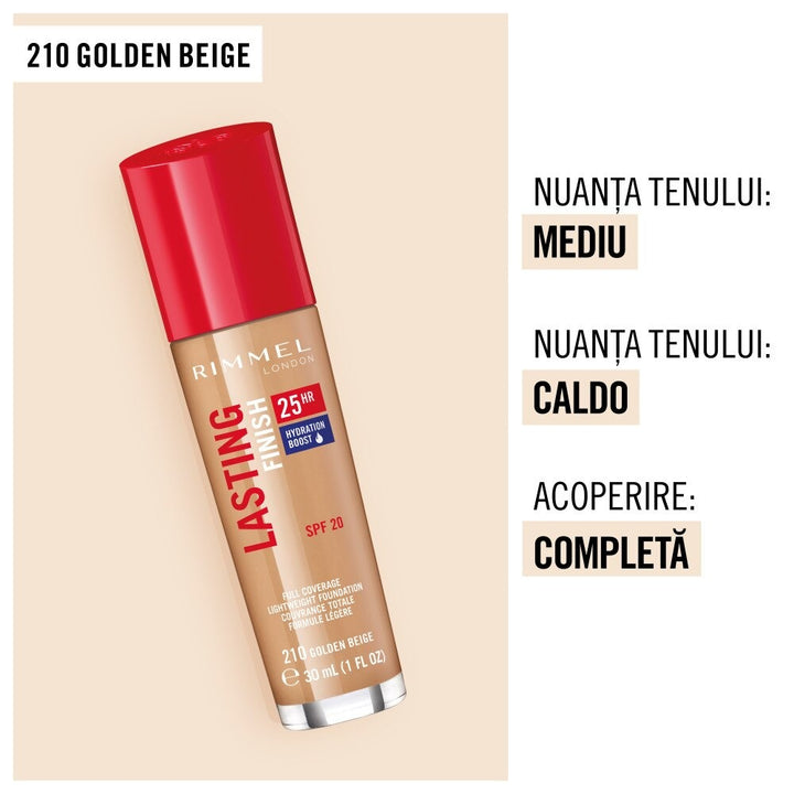 كريم أساس RMMEL LONDON LASTING FINSH SPF 20 210 GOLDEN BEIGE 30 مل
