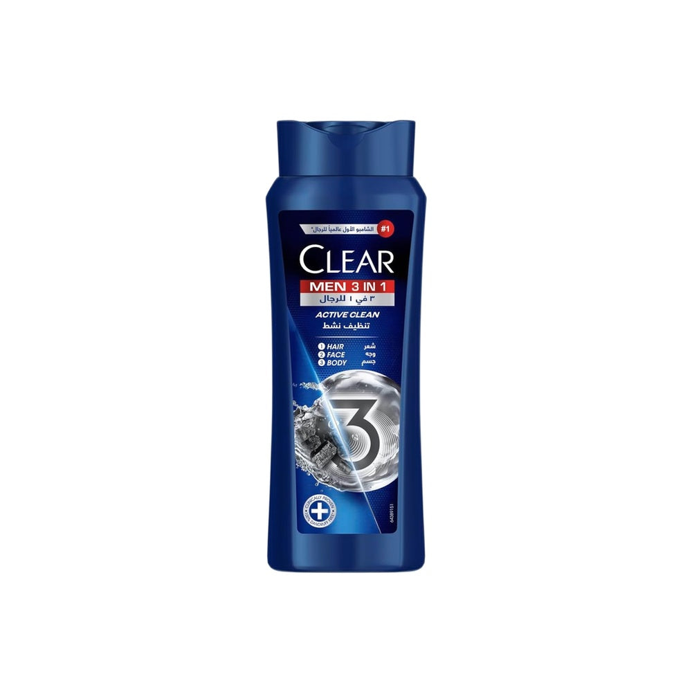 كلير شامبو شعر وغسول للجسم و الوجه 600 مل 3 في 1 للرجال تنظيف نشط