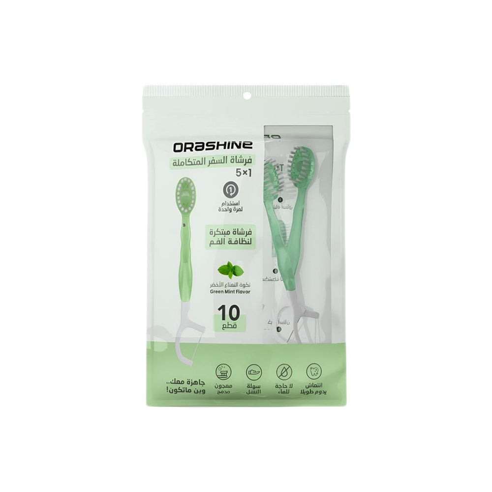 Orashine Toothbrush And Toothpaste With Dental Floss, 10 Pieces, 5 In 1, Green