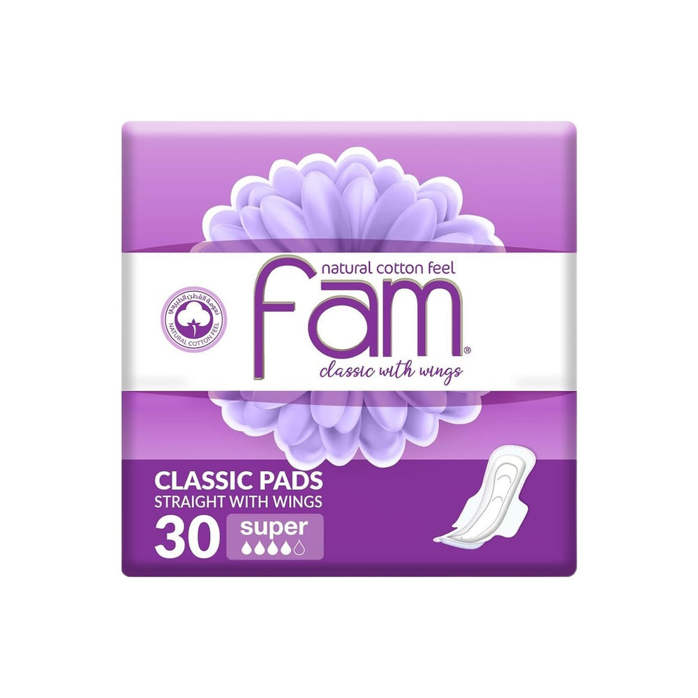 فام فوط نسائية طبيعي قطن ناعم مع أجنحة سوبر 30 قطعة